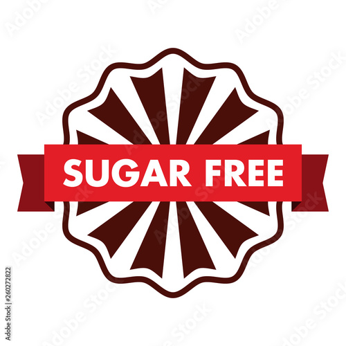 Vintage style sugar free badge or seal with sunbeam pattern isolated on white. Retro sugarfree product symbol.