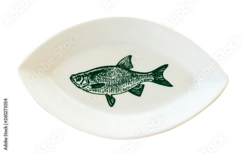 porcelain white fish dish isolated photo