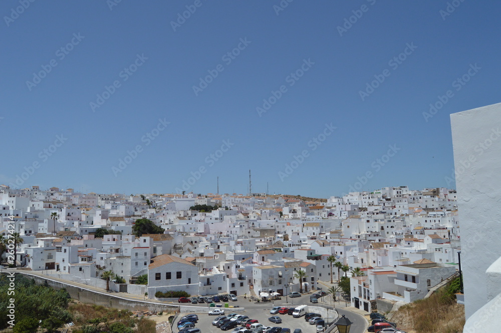 Aerial Views Of The Medieval Villa In Vejer. Nature, Architecture, History, Street Photography. July 12, 2014. Vejer De La Frontera, Cadiz, Spain