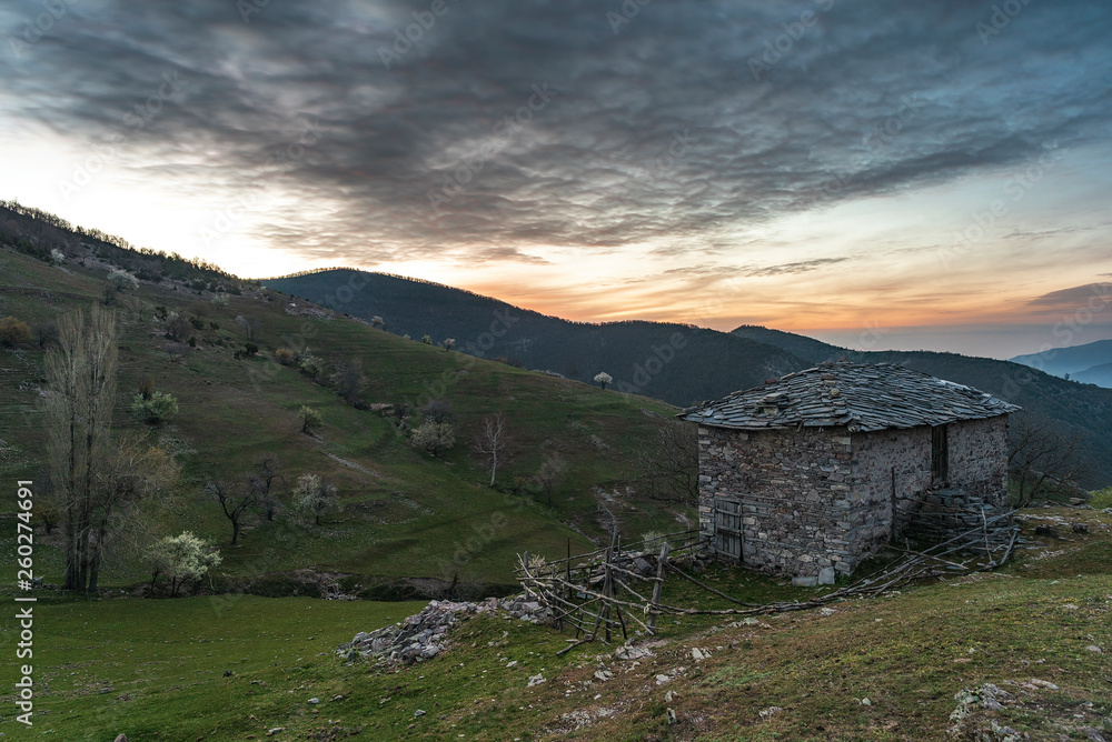 Abandoned village Mumdjidam in Rhodope mountain, Bulgaria. Peace of paradise.