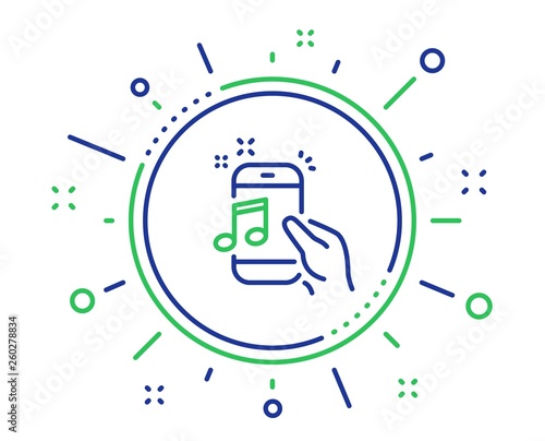 Music in phone line icon. Mobile radio sign. Musical device symbol. Quality design elements. Technology music phone button. Editable stroke. Vector