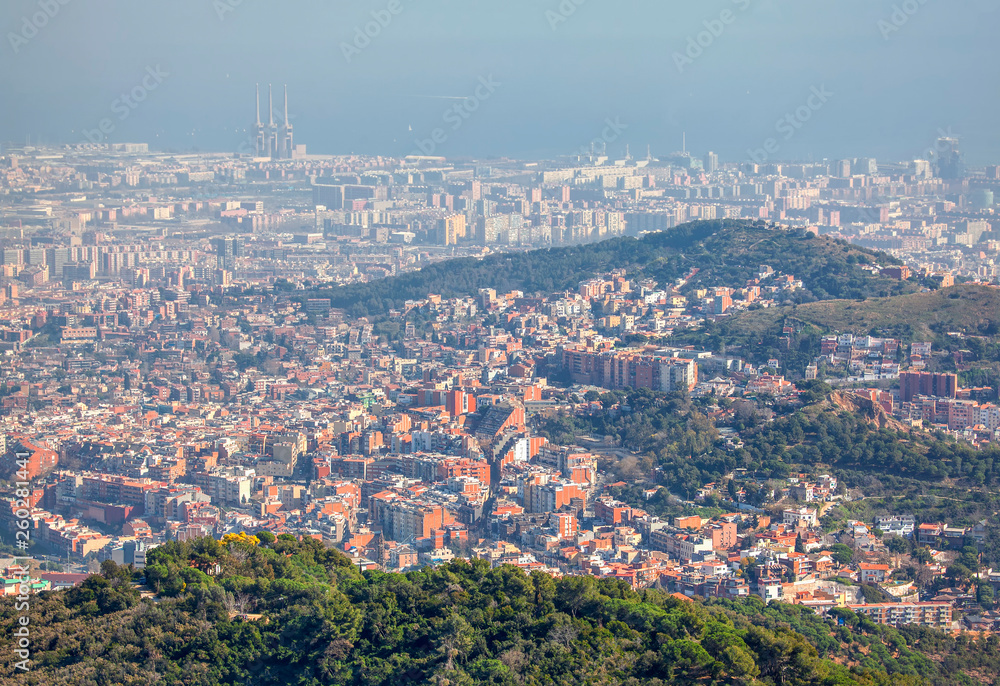Barcelona cityscape , aerial panorama on the city