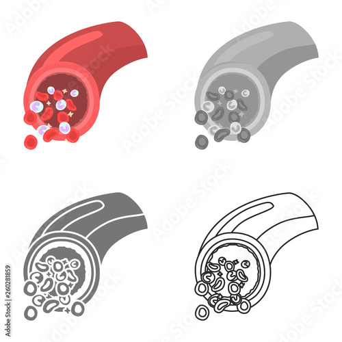 The blood vessel in the cut color flat, line, simple and monochrome icon set