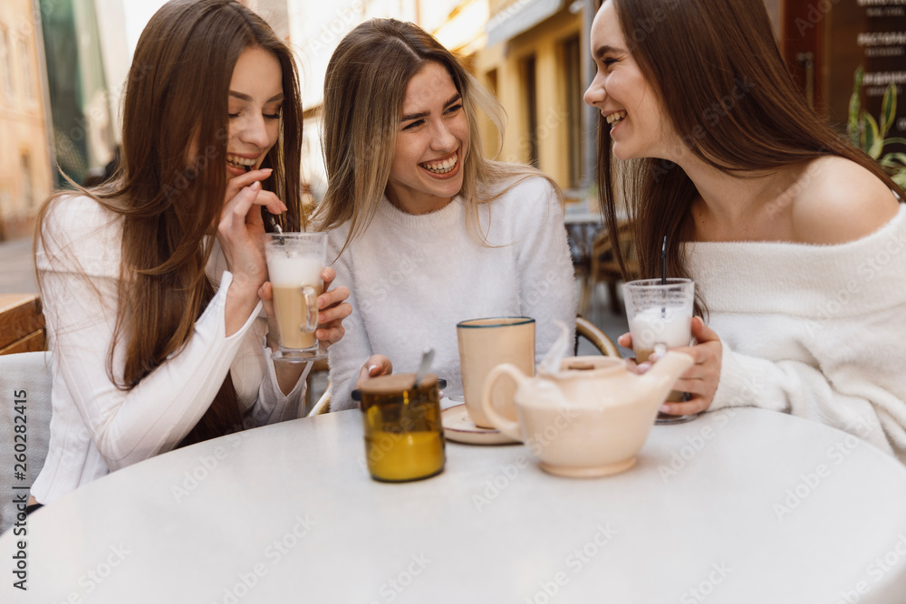Girlfriends have fun in cafe Girlfriends have fun in cafe