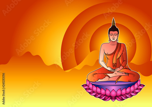 Buddha on lotus with golden background