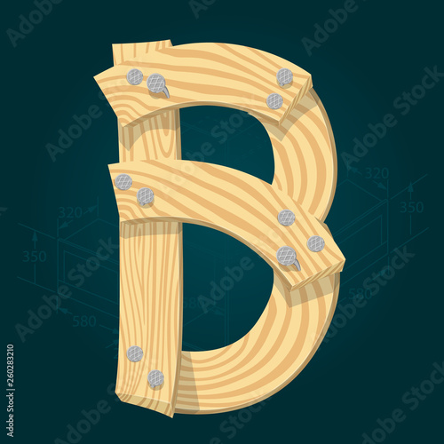 Font from wooden boards, letter B