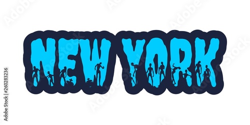 New York city name and zombie silhouettes on them. Halloween theme sticker