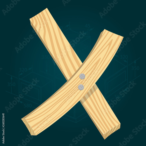 Font from wooden boards, letter X