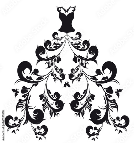 wedding dress design, black and white