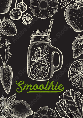 Drink menu smoothie illustration for juice restaurant.