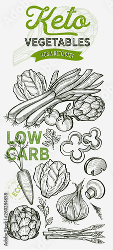 Vegetables and fruits illustration for keto diet