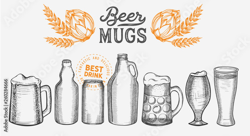 Beer illustration bar restaurant, drink template. 