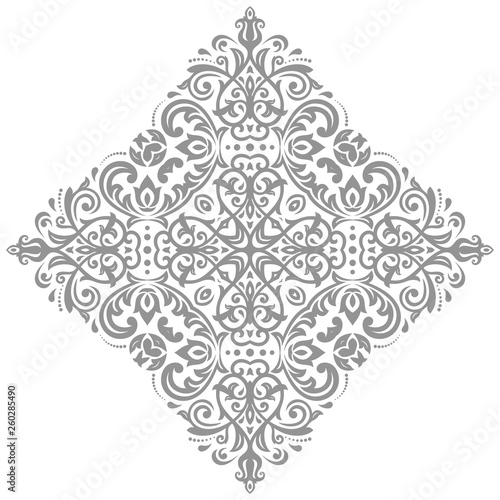 Oriental pattern with silver arabesques and floral elements. Traditional classic ornament. Vintage pattern with arabesques