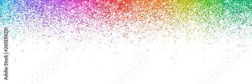 Colorful glittering confetti on white background, wide horizontal orientation. Vector