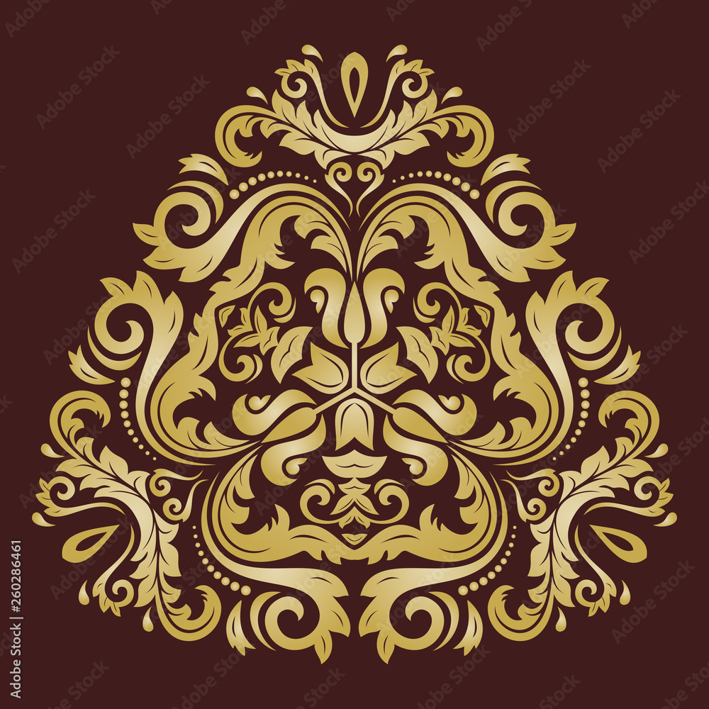 Elegant golden triangular ornament in classic style. Abstract traditional pattern with oriental elements. Classic vintage pattern Elegant golden triangular ornament in classic style. Abstract traditional pattern with oriental elements. Classic vintage pattern