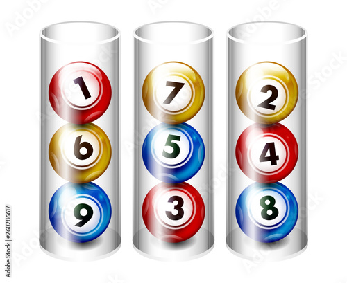 Vector colorful lottery / bingo ball in glass tubes number from 1 to 9