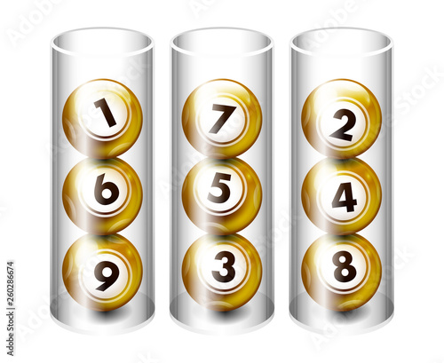 Vector golden lottery / bingo ball in glass tubes