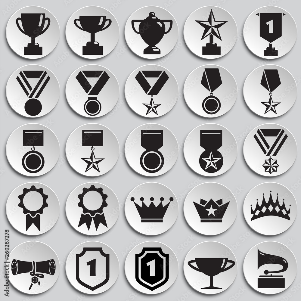 Awards icons set on plates background for graphic and web design. Simple vector sign. Internet concept symbol for website button or mobile app. Awards icons set on plates background for graphic and web design. Simple vector sign. Internet concept symbol for website button or mobile app.