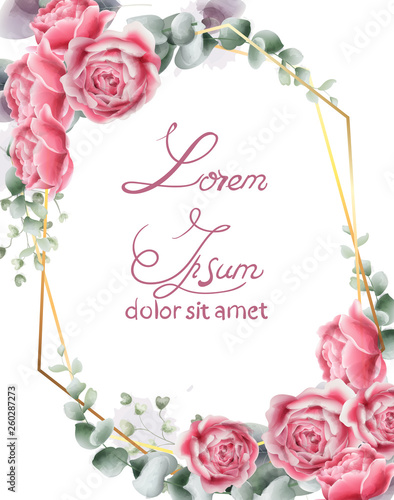 Wedding card with rose flowers Vector. Vintage floral frame decors