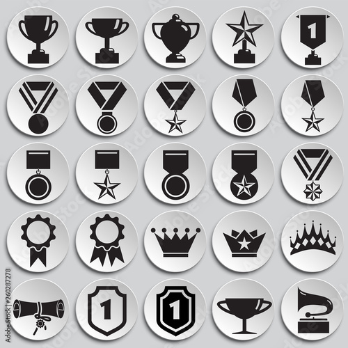 Awards icons set on plates background for graphic and web design. Simple vector sign. Internet concept symbol for website button or mobile app.