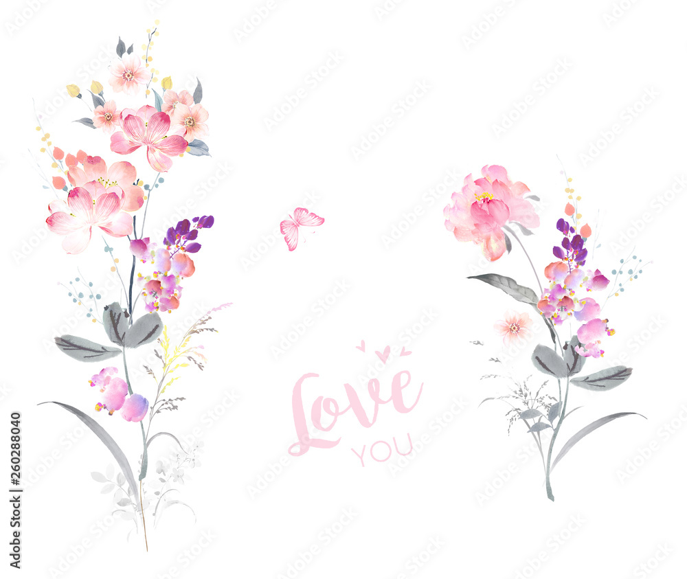 watercolor flowers set