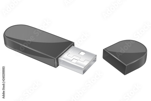 USB flash drive with cap. Black memory stick