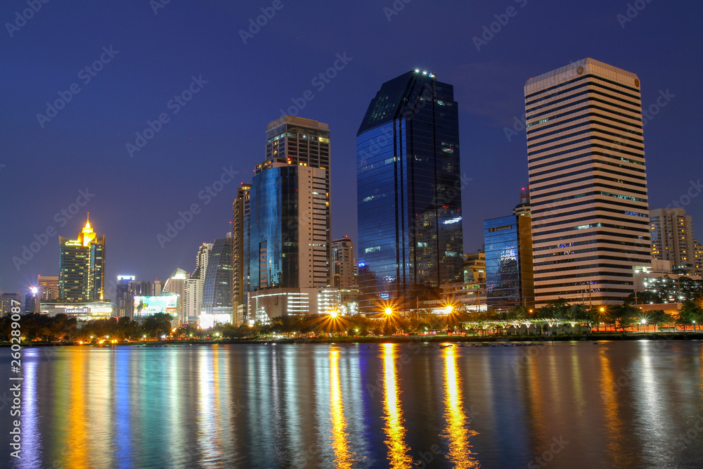 Cityscape night from Queen Sirikit National Convention Center, Bangkok, Thailand.