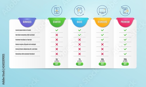 Crane claw machine, Computer and Mindfulness stress icons simple set. Comparison table. Report sign. Attraction park, Pc component, Cloud storm. Work analysis. Technology set. Pricing plan. Vector