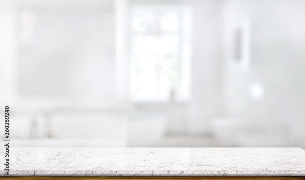 Marble counter table top in bath room background - obrazy, fototapety, plakaty 