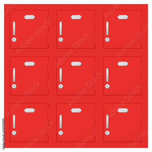 Safety deposit boxes. Red lockers