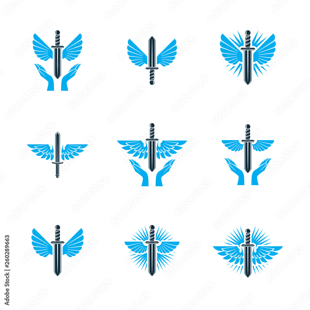 Guardian angel vector conceptual emblems collection, graphic illustrations for use in religious organizations Guardian angel vector conceptual emblems collection, graphic illustrations for use in religious organizations