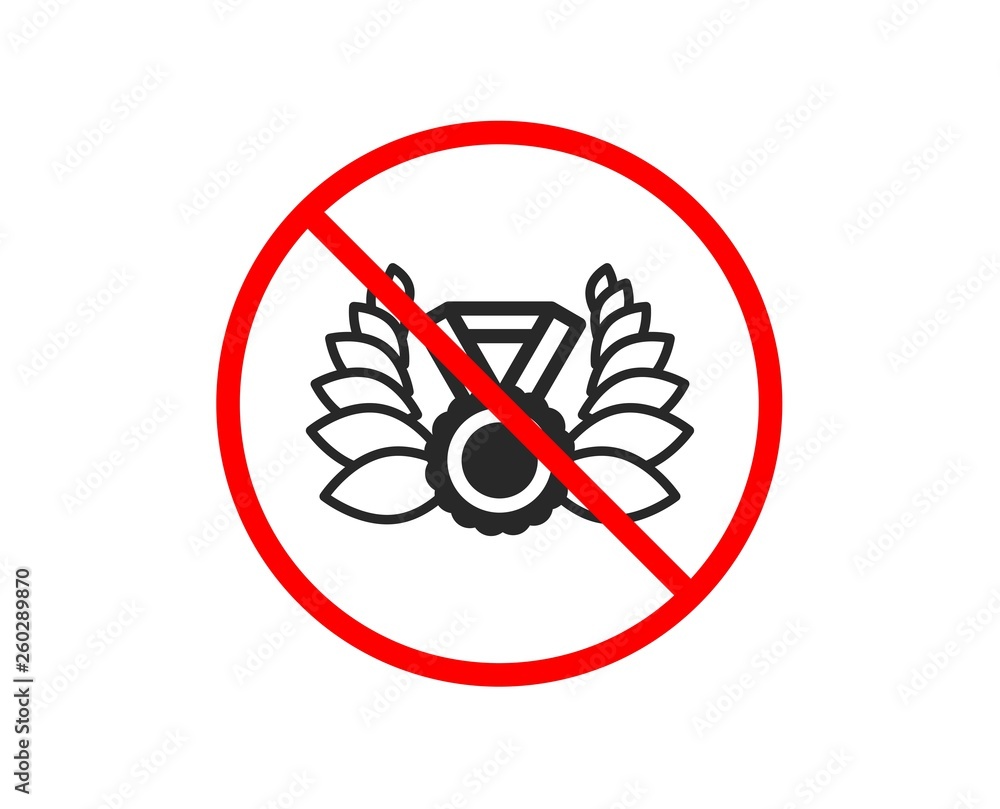 No or Stop. Laurel wreath icon. Winner medal symbol. Prize award sign. Prohibited ban stop symbol. No laureate medal icon. Vector No or Stop. Laurel wreath icon. Winner medal symbol. Prize award sign. Prohibited ban stop symbol. No laureate medal icon. Vector