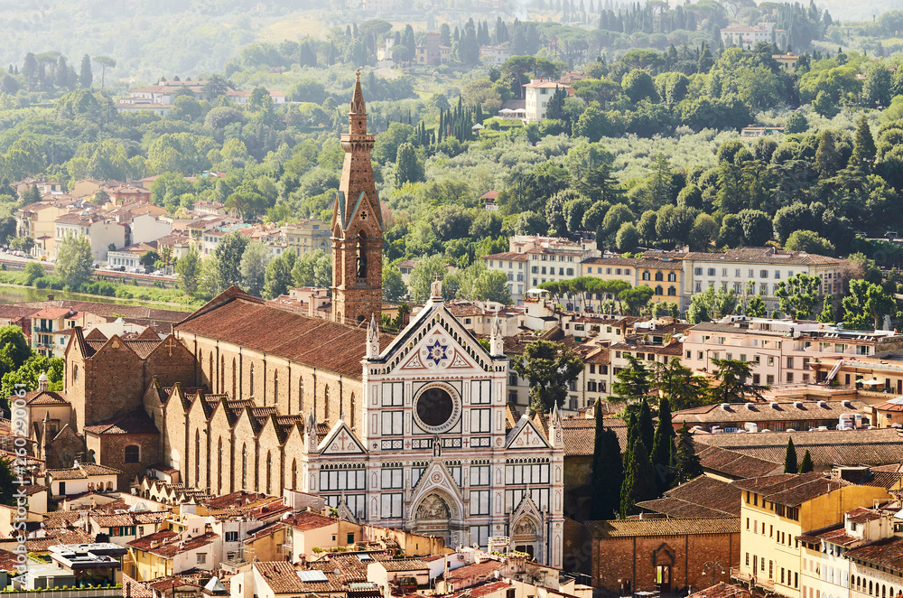 basilica of Santa Croce from above, Florence Italy