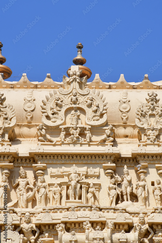 Fragment of the tower of Shri Padmanabhaswamy temple, Trivandrum, Kerala, India