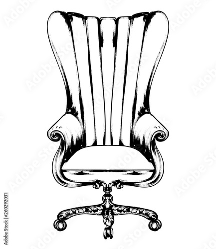 Classic armchair Vector. Royal style decotations. Victorian ornaments engrave...