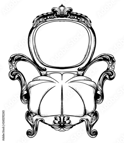Classic armchair Vector. Royal style decotations. Victorian ornaments engrave...