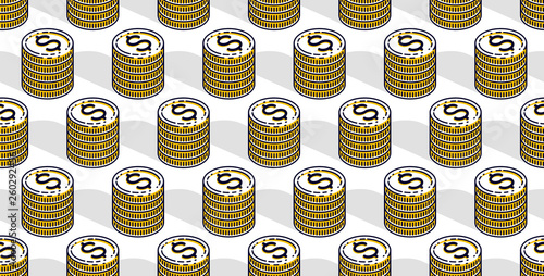 Money coins seamless background, backdrop for financial business website or economical theme ads and information, 3d cash, vector wallpaper or web site background.