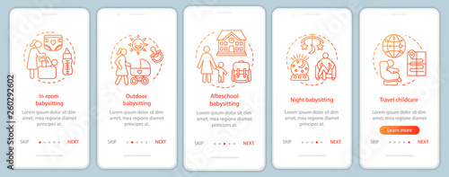 Babysitting service onboarding mobile app page screen vector template