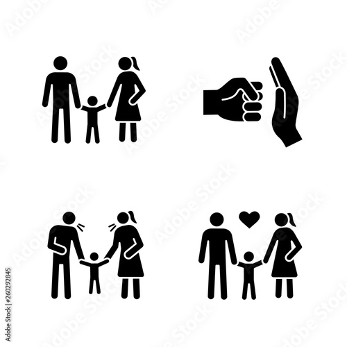 Child custody glyph icons set