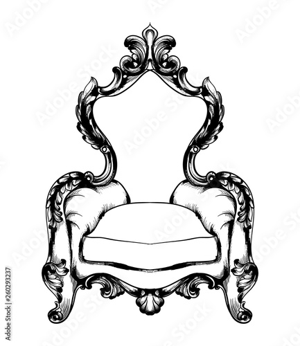 Classic armchair Vector. Royal style decotations. Victorian ornaments engrave...