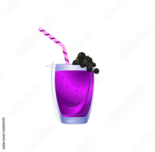 Smoothie in glass bottle with currant. Fresh organic smoothie ingredients. Health or detox diet food concept.