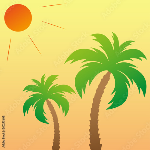 Two palm trees under the sun