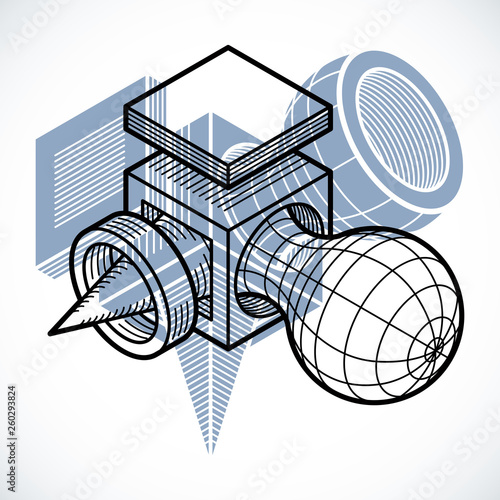 Engineering three-dimensional construction, abstract vector trigonometric shape.