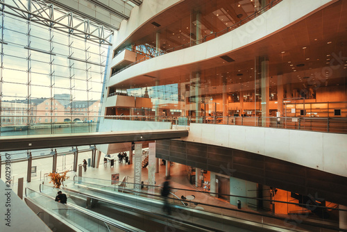 Hall of the Black Diamond, modern part of Royal Danish Library with huge windows