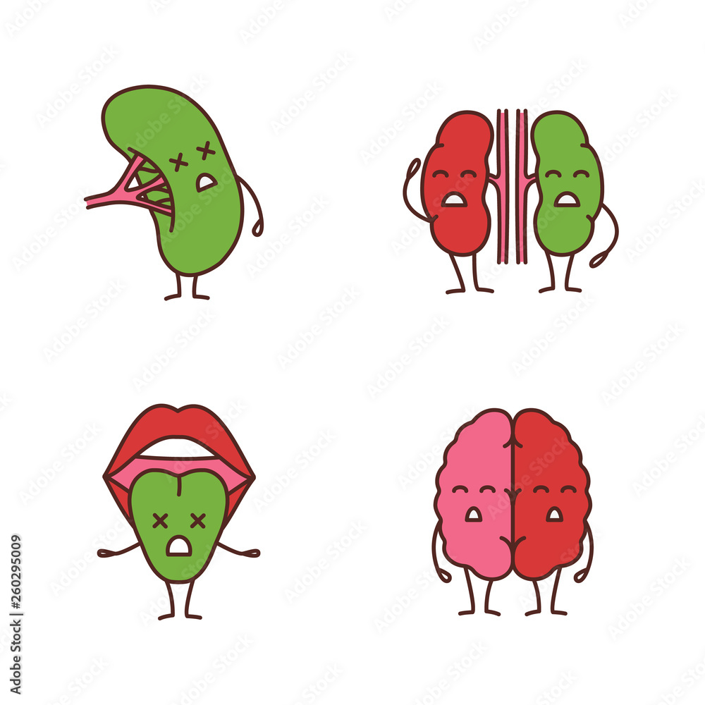 Obraz premium Sad human internal organs characters color icons set