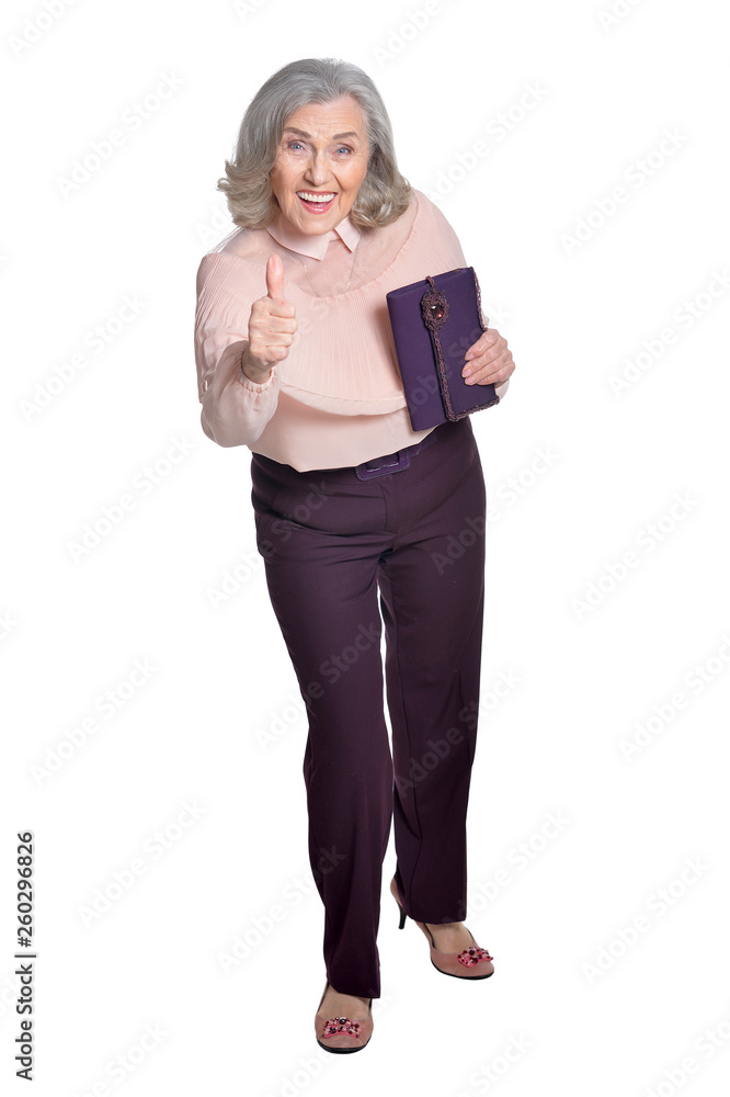 happy senior woman posing with purse happy senior woman posing with purse