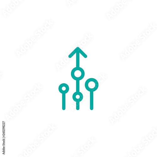 blue arrows up with dots and circles. icon isolated on white background.