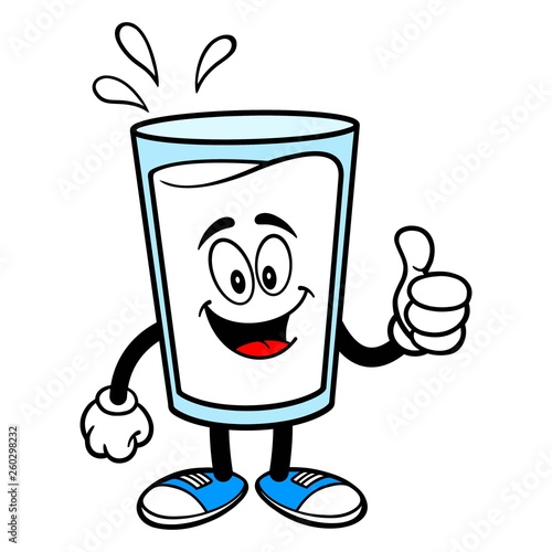 Glass of Milk Mascot with Thumbs Up - A vector cartoon illustration of a glass of Milk mascot holding Thumbs Up sign.