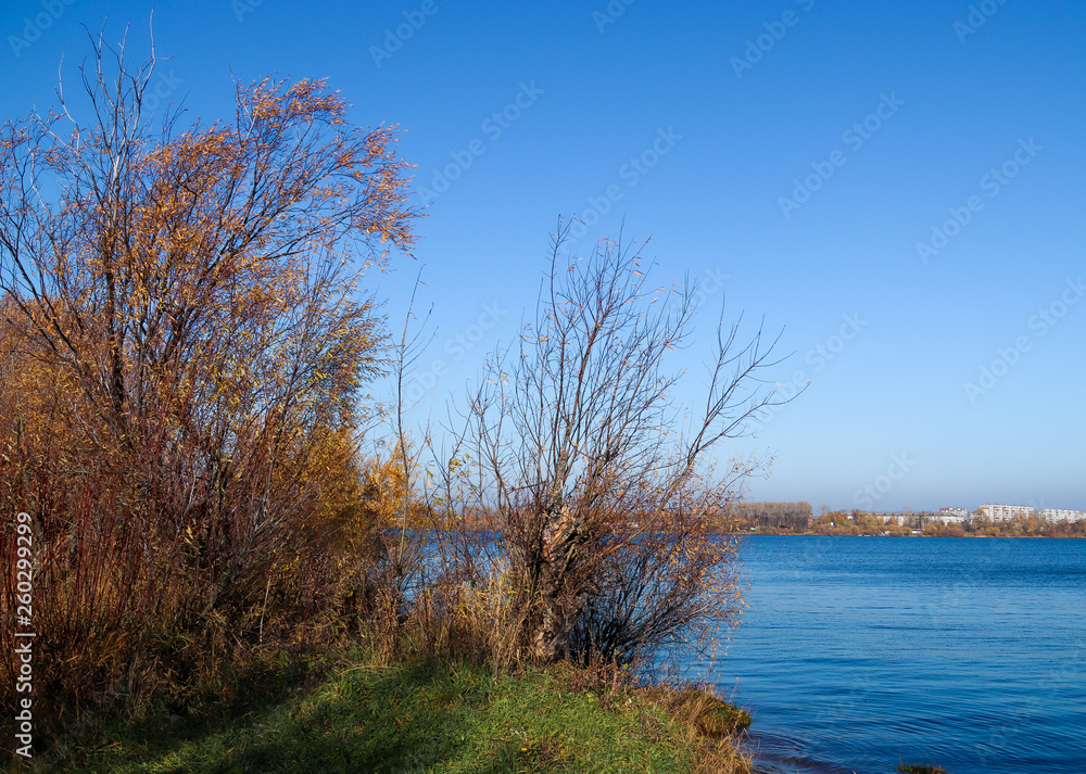 Autumn day in Arkhangelsk. View of the river Northern Dvina and river port in Arkhangelsk. Autumn day in Arkhangelsk. View of the river Northern Dvina and river port in Arkhangelsk.