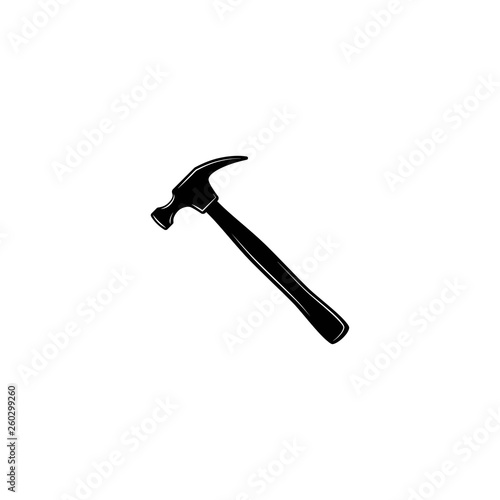 Black carpenter hammer. Handyman, locksmith, joiner claw hammer tool for repair and maintenance.
